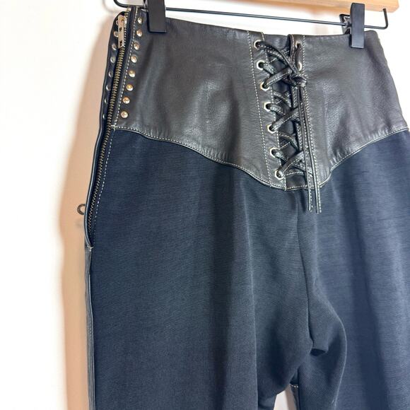 HARLEY DAVIDSON Knit & Leather Faux Chaps Riding Legging Pants Punk Gothic Biker - Picture 4 of 8
